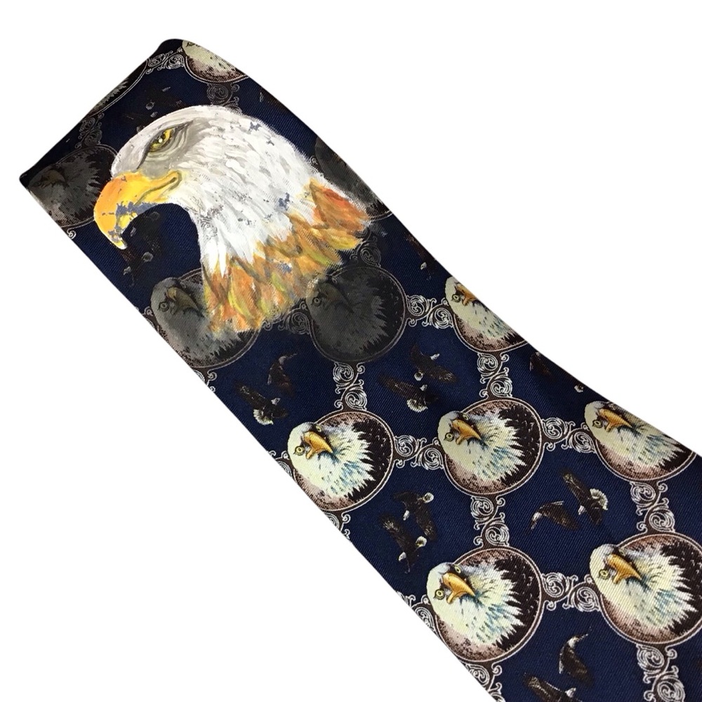 Eagle Neckwear Silk Tie John Q Wright Blue White Hand Painted Rustic Distressed